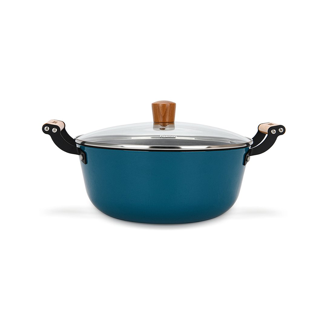 Fissman Emaliuotas ketaus puodas su stikliniu dangčiu SEAGREEN 4014, 24cm