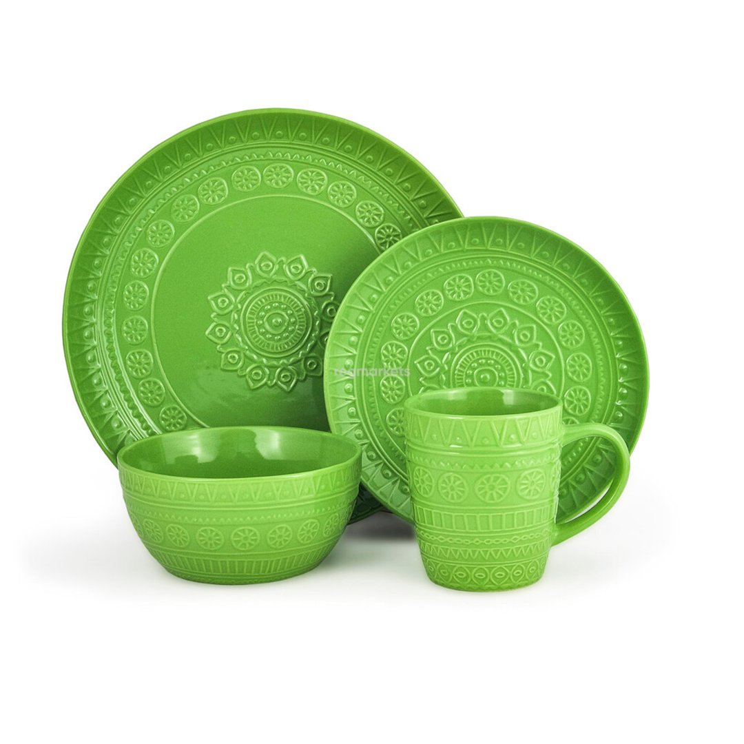 Fissman Keraminių indų rinkinys Motif Green 6281, 16 dalių